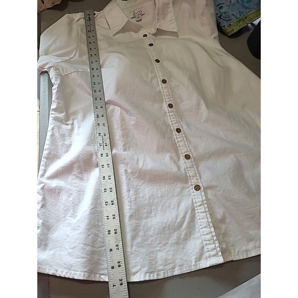 DENIM & CO Shirt Top Womens L White Long Roll Tab Button Front Collared Epaulet - Picture 9 of 9
